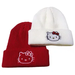 Cappello lavorato a maglia ricamato Sanrio Kawaii Hello Kitty Kuromi Melody Cinnamoroll Cappello termico Simpatico cartone animato Regali di compleanno per coppie