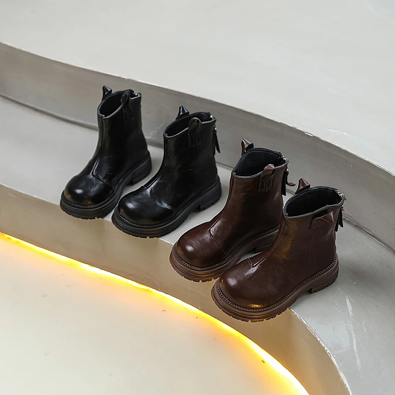 

Kids Boots for Girl Autumn Winter New Children Fashion Ankle Boots Thick Bottom Causal Toddlers School Platform Leather Boots