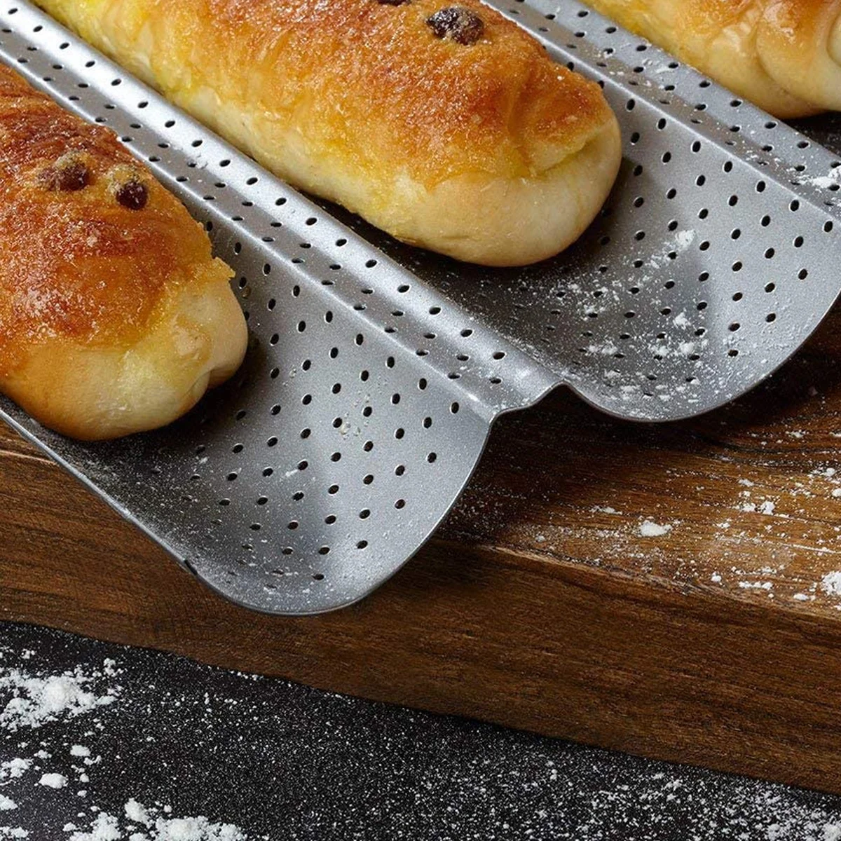 

2 Slot Stainless Steel Bread Rack Nonstick Baking Tray Wavy Design Kitchen Baking Tool For Home Restaurant Use Silver