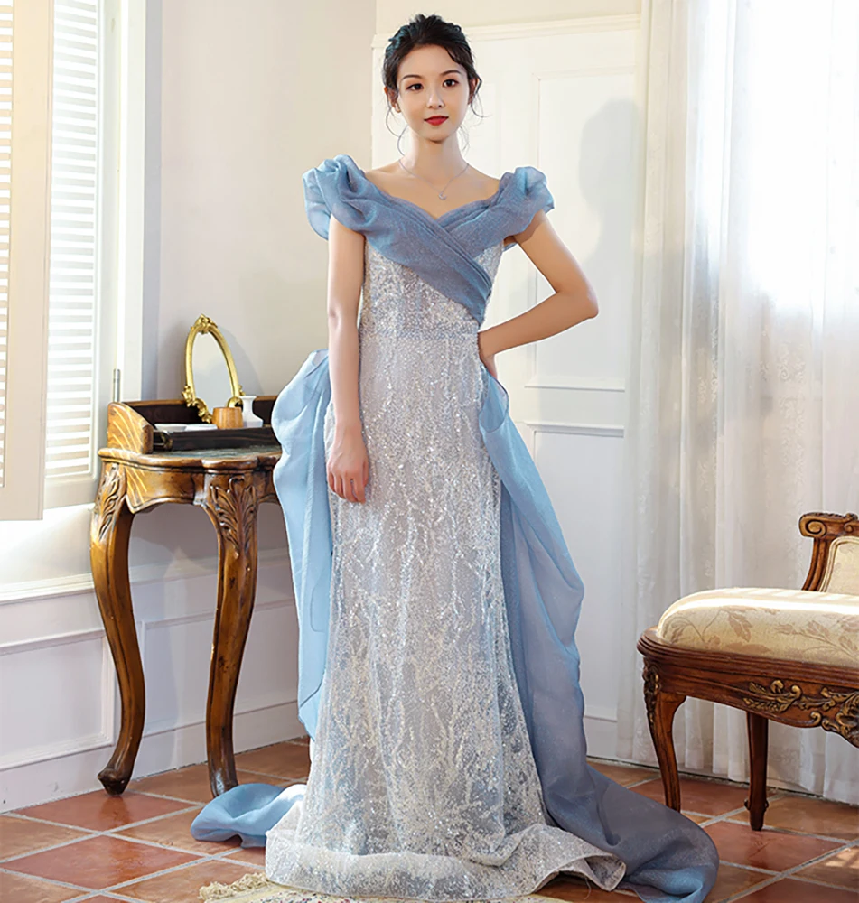 

Exquisite Evening Dresses Mermaid Long Prom Dresses Shining Sequins Beading Sweep Train Formal Dresses Lace-up Back 2025