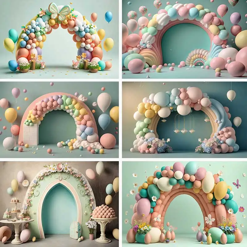 Candy Macaroon Color 3D Backdrops For Baby Cake Smash Photography Photographic Princess Balloons Backgrounds For Photos Studio