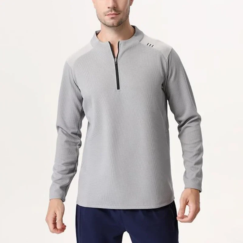 Économie de sport de course en plein air pour hommes, haut de sport de musculation, t-shirt demi-fermeture éclair, coupe musculaire, entraînement de golf et de tennis, PVD