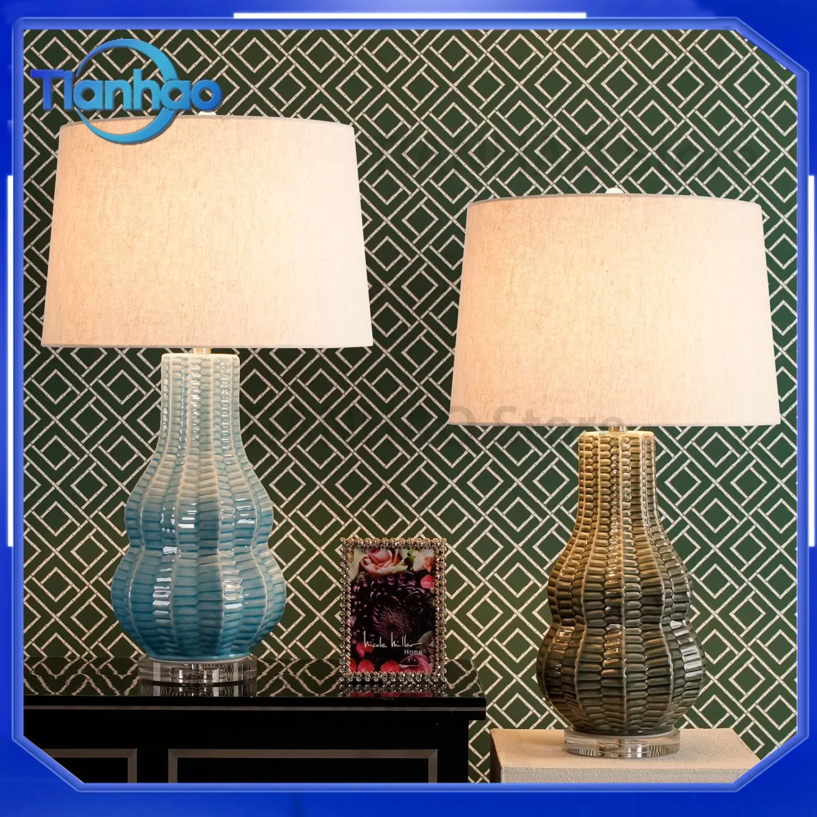 Cross-border American simple striped ceramic luxury hotel living room decorative model room exhibition