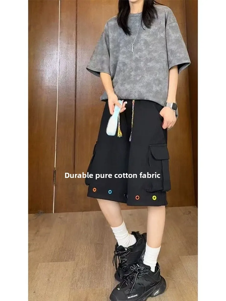 American Workwear Shorts Unisex Neutral Woven Drawstring Design Five-Quarter Loose Lantern Wide Leg Harlan Pants