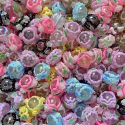 10Pcs16mm Acrylic Hand-painted Flower Round Beads Colored Transparent UV Handmade Beaded Mobile Phone Chain Bracelet Materials