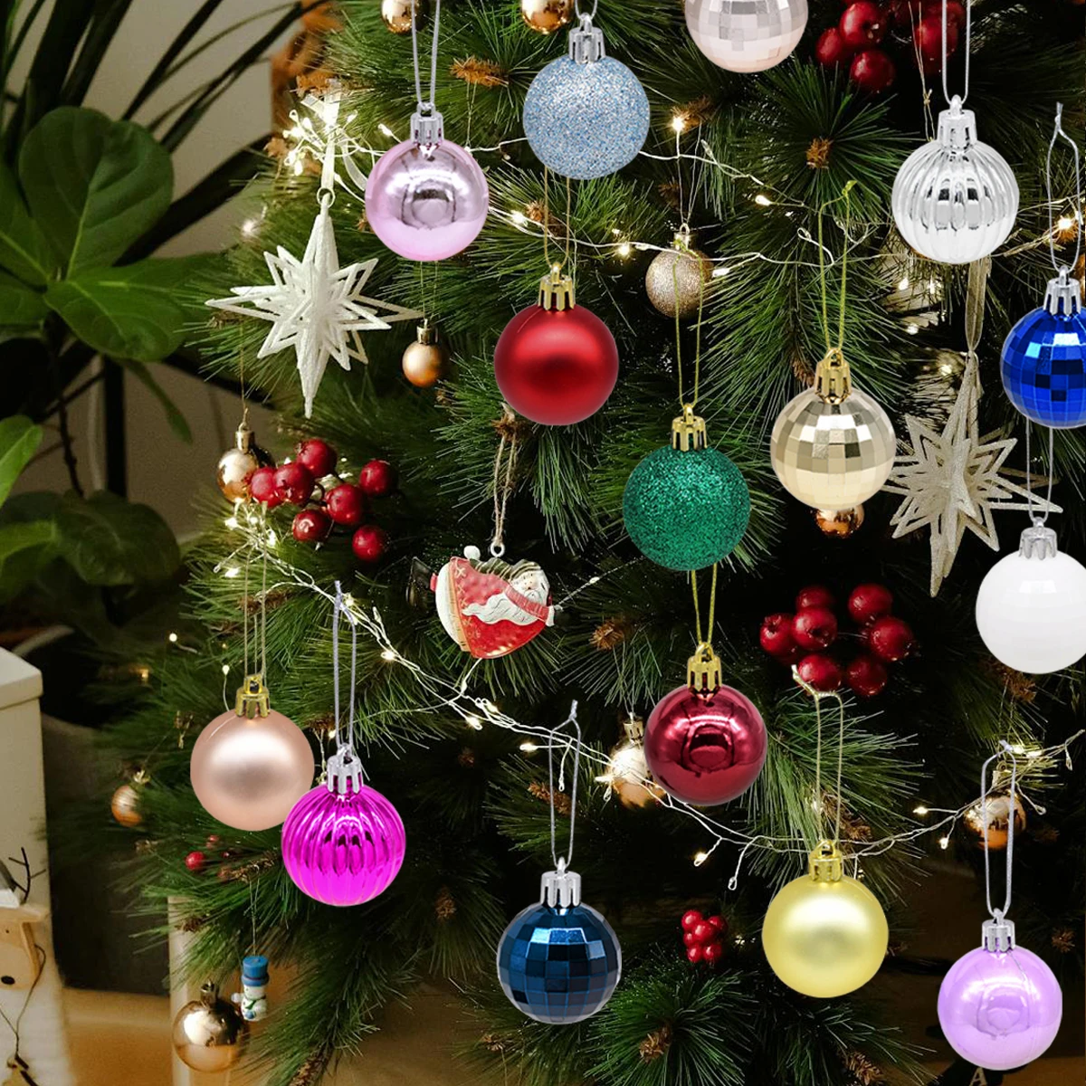 36pcs Christmas Ball Pendant Gold Silver Red Blue Pink Green Purple White Christmas Tree Home Hanging Decoration Gift