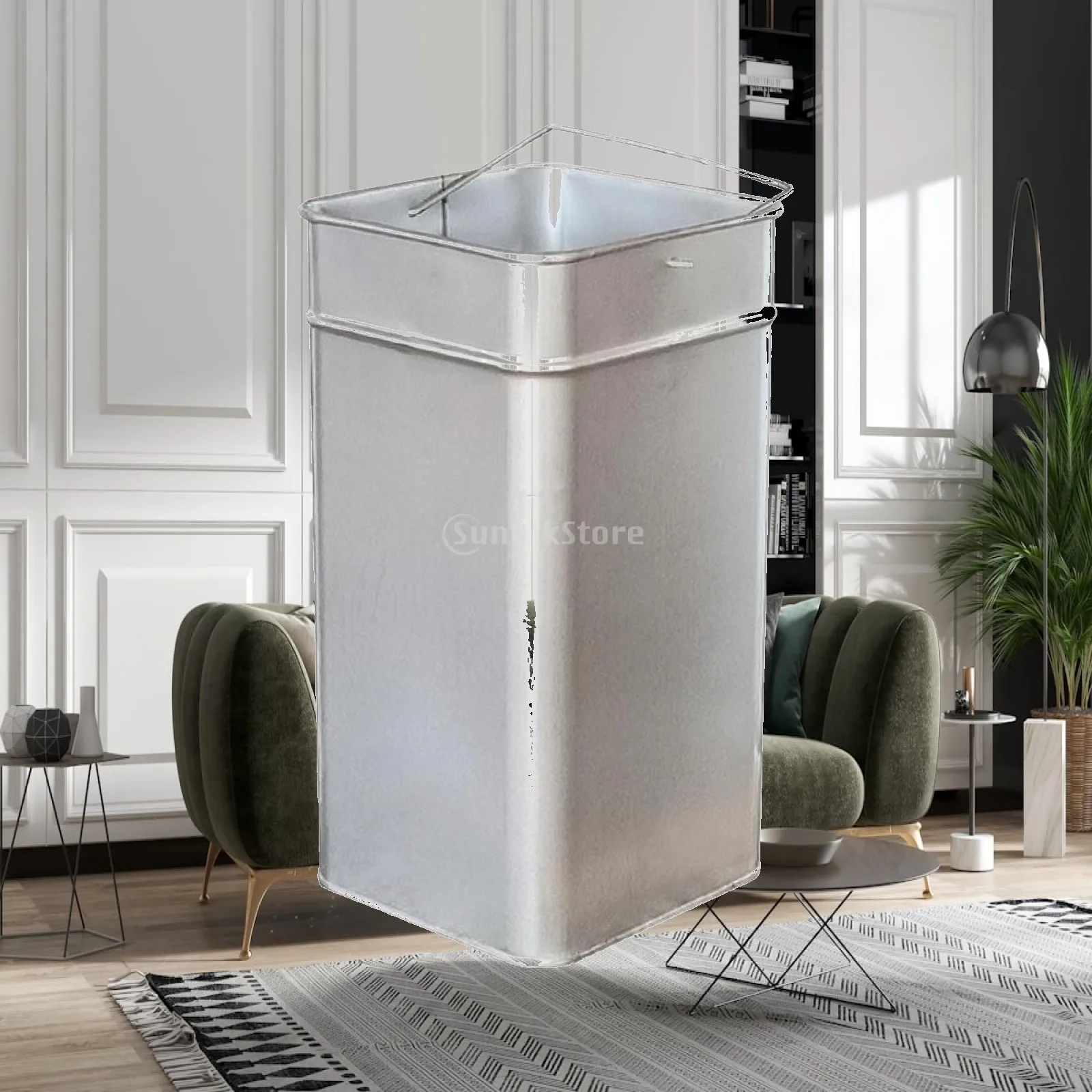 Square Galvanized Waste Bin Insert for Fruit Peel Container Replacement Metal Liner with Carry Handle Loop
