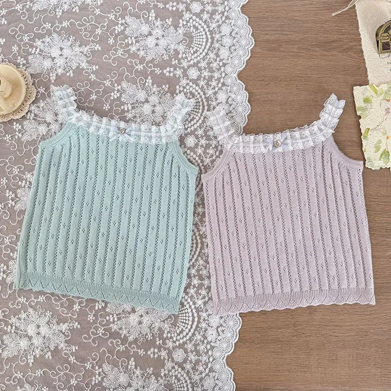 

2025 New Summer Kids Thin Knitted Hollow Pullover Tops 0-4Yrs Baby Girls Pullover Sweaters Knitted Hollow Out Pullover Vest