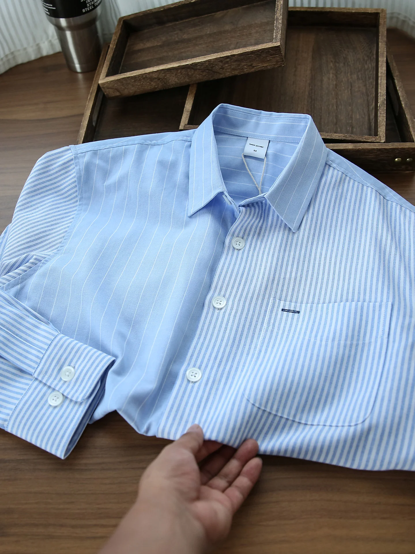 

Autumn New Sle Men's Retro Blue White Striped Long Sve irt Skin-friendly Breathable Loose Fit Casual Cotton Polyester ...