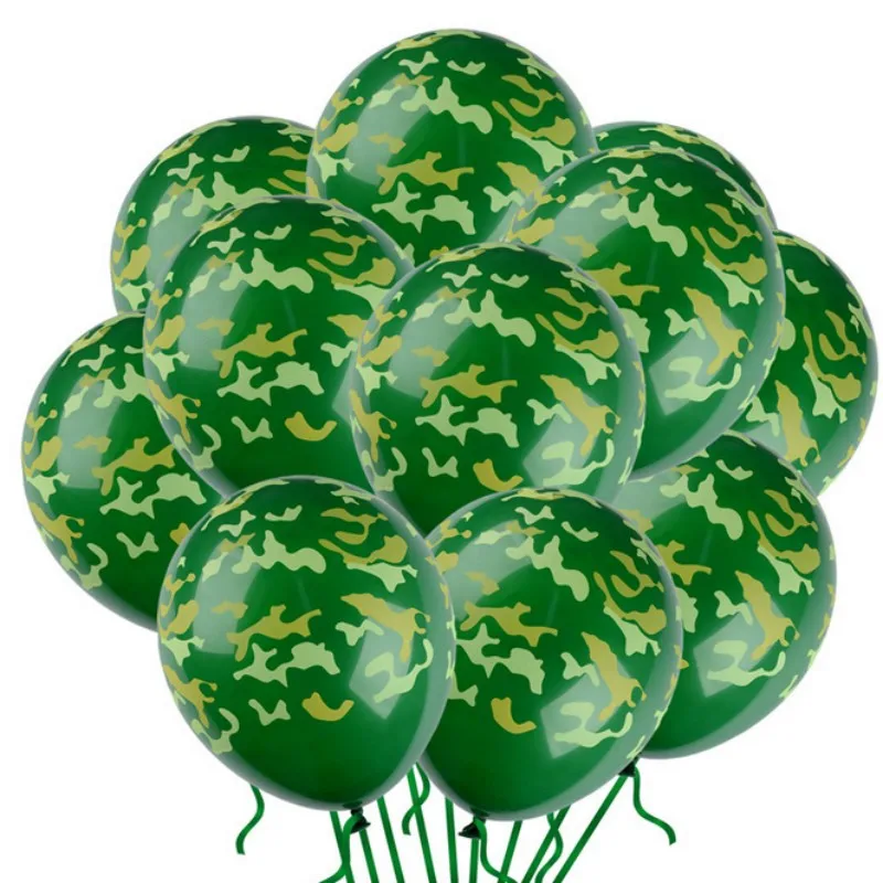 10PCS 12 Inch Green Camo Latex Balls Agate Forest Military Theme Boys' Birthday Party Decoration 2.8g Balloon