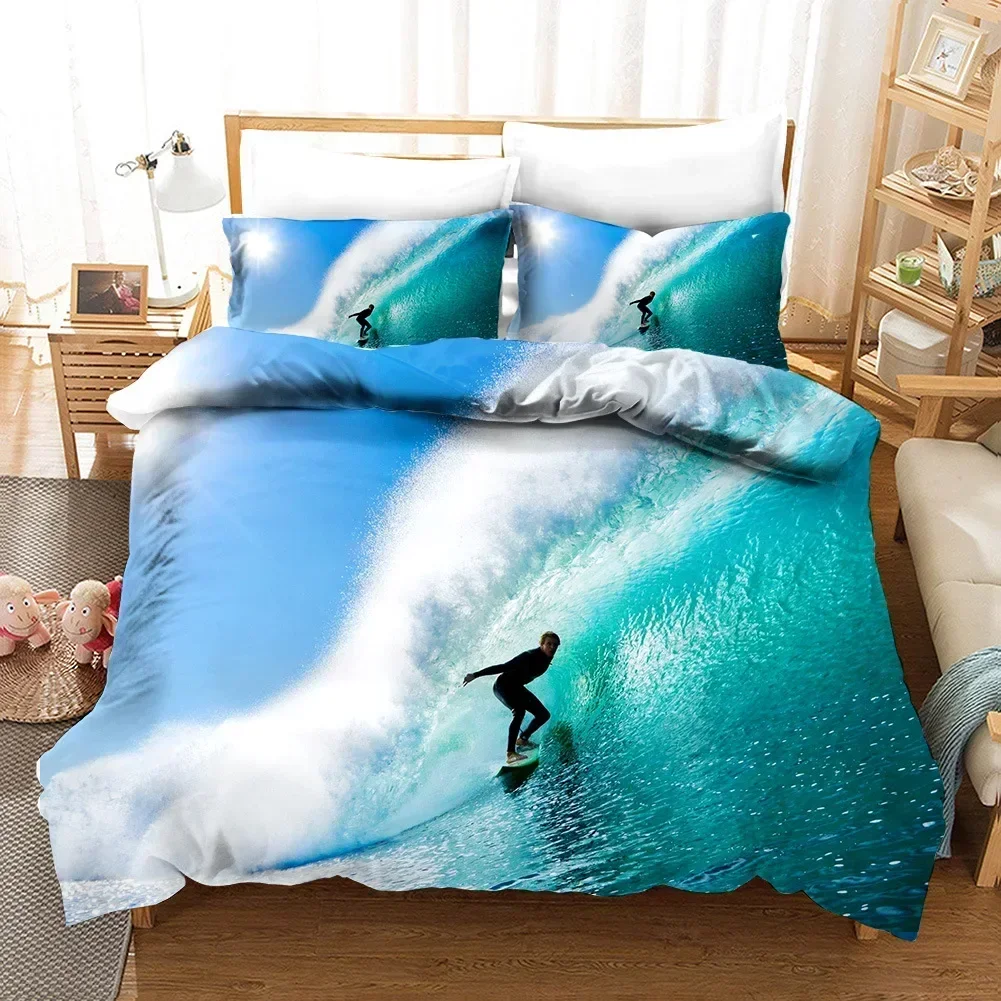 

2025 New 3D Print Beach Surfing Bedding Set Scenery Comforter Fashion Modern Duvet Cover Set Home Textile Queen Single Size