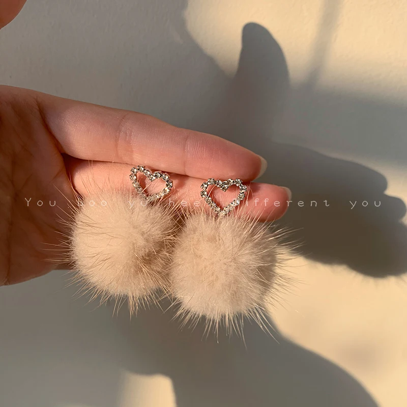 Fall and Winter Plush Heart Stud Earrings for Women - Unique Luxury Jewelry with High-End Appeal.