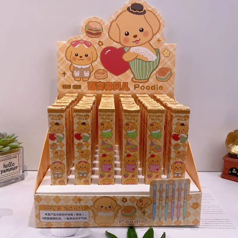 

36 шт., гелевая ручка Sylvanian Role Poodle, милый мультфильм, 0,5, черная ручка для подписи, индивидуальная упаковка, студенческие канцелярские товары, оптовая продажа