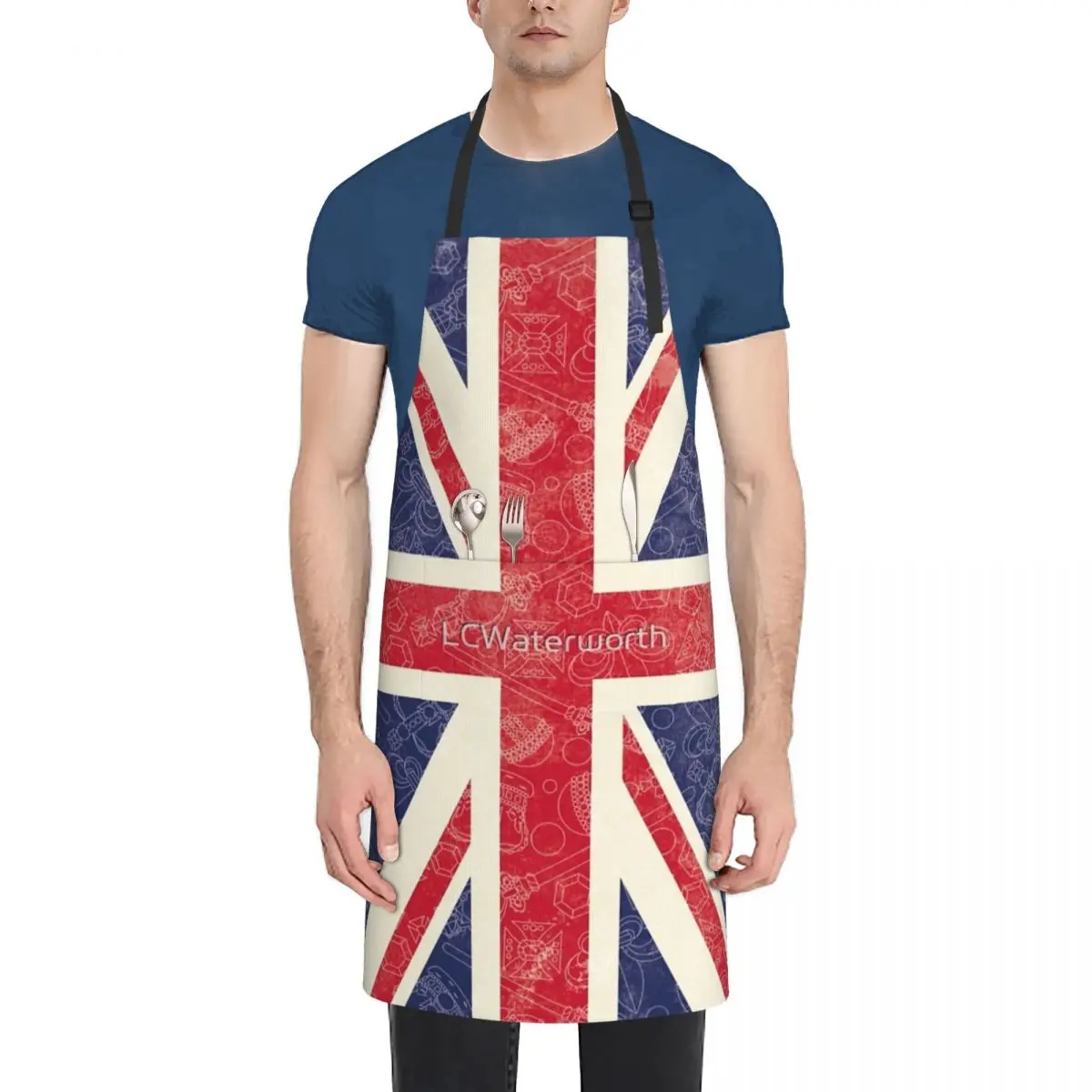 

Union Flag Waterproof Kitchen Apron For Women/Men With Pockets Work Restaurant Shop Waiter Work Uniform