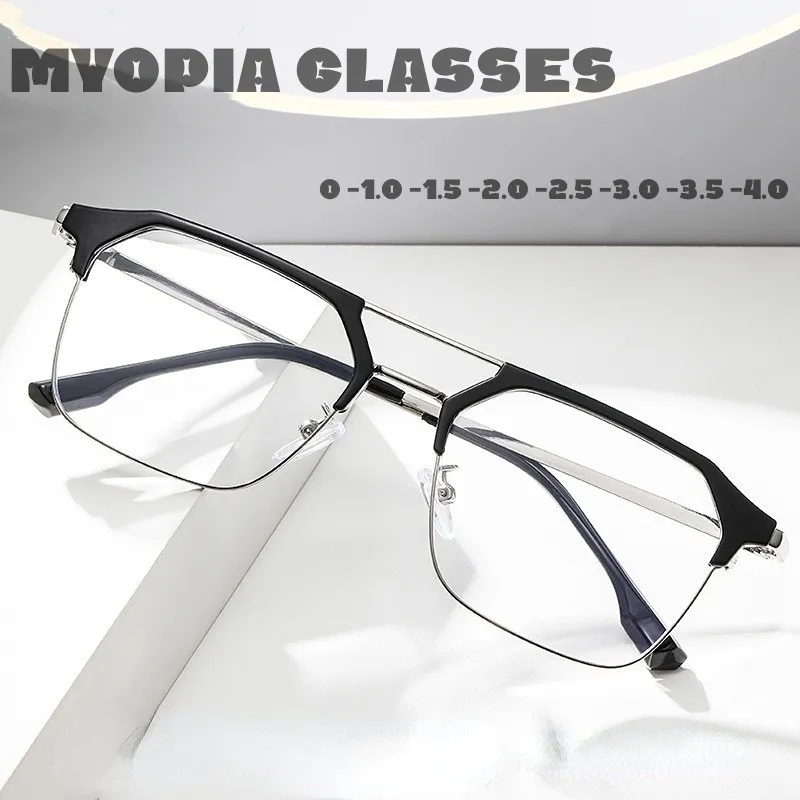 

New Trend Double Beam Eyeglasses Luxury Square Frame Myopia Glasses Unisex Clear Lens Prescription Glasses Diopter 0 To -4.0