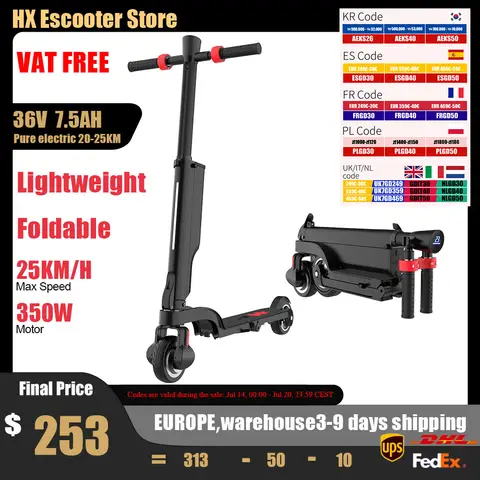 조립 완료된 500W 접이식 노인용 도난 방지 미니 전기 삼륜 스쿠터 10 HX X6 전기 스쿠터 성인 350W 7.5AH 36V 25 KM/H 접이식 전기 킥 E 스쿠터 성인 어린이를위한 5.5 인치 휠 EScooter