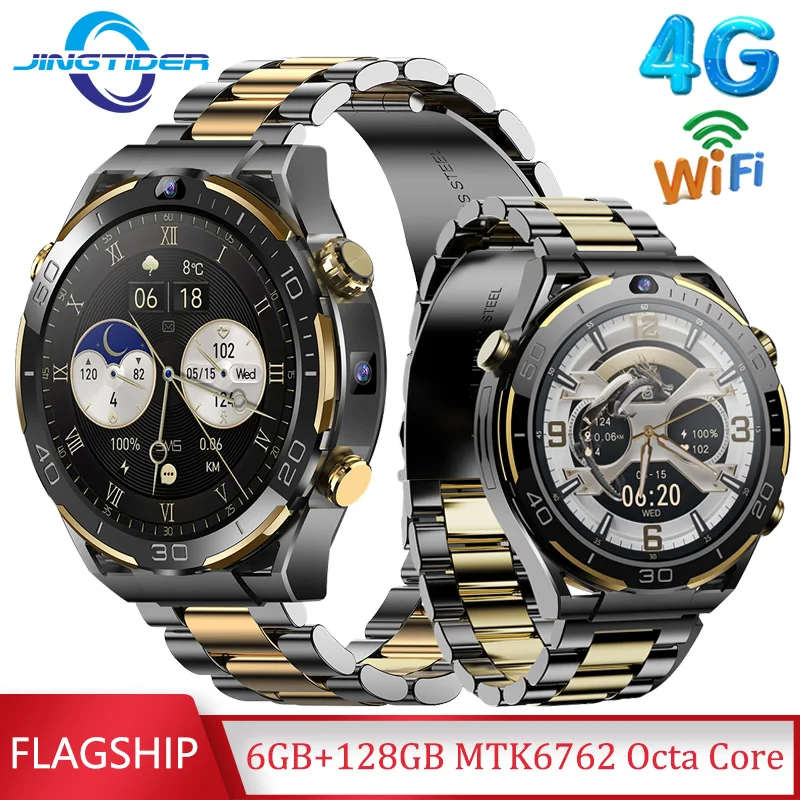 JT7 4G Android 10 OS Smart Watch Men MTK6762 Octa Core 6GB Ram 128GB Rom Dual Camera 5G Wifi GPS 4G LTE Smartwatch AMOLED Screen