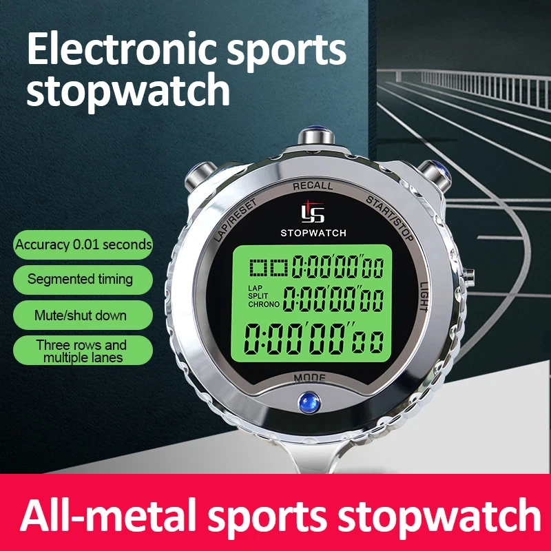 Metal Digital Stopwatch Profession Soccer Chronograph Timer 100 Tracks Memory Stopwatch Running Training Timer with Backlight