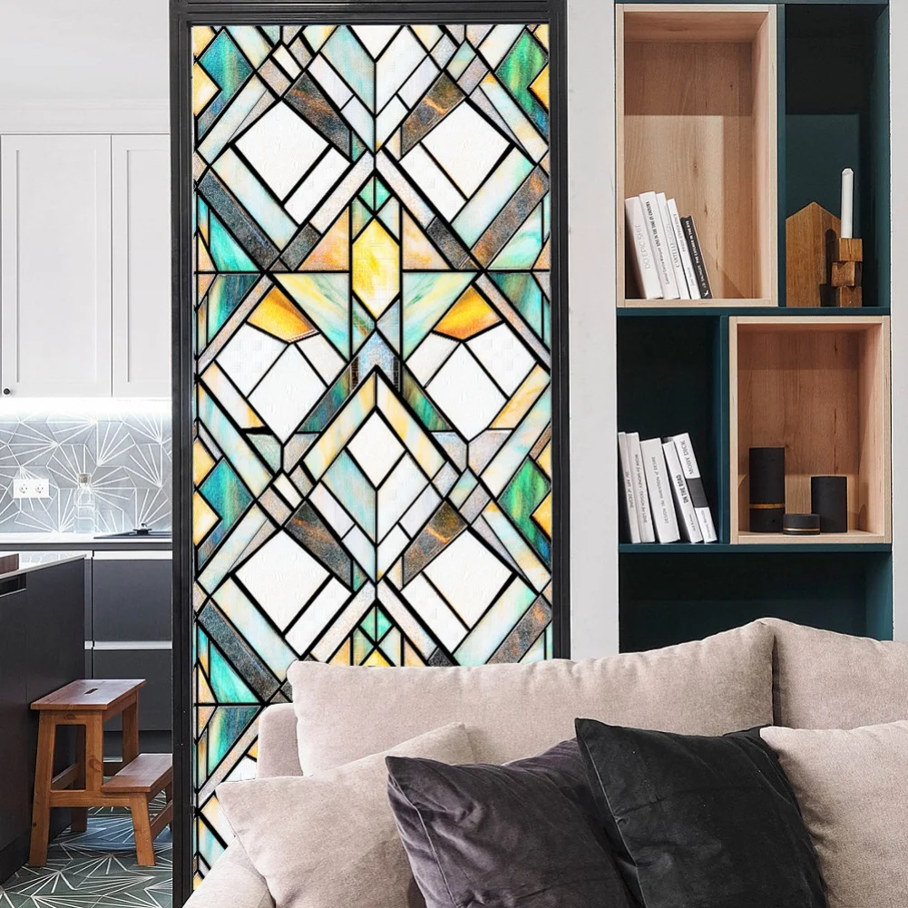 1 Set Malachite 3D Stained Glass Window Film Cling PVC Decorative Privacy Cover For Home Office Bathroom Decoration