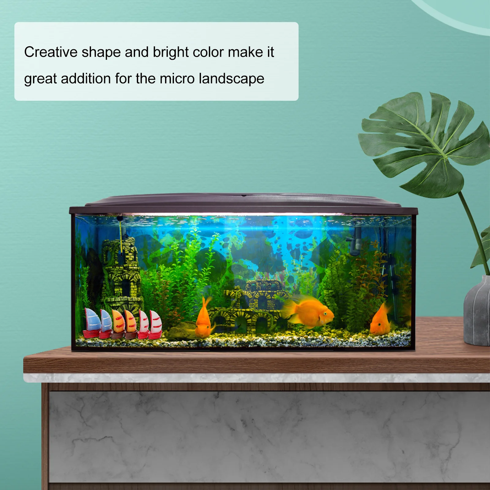 15 peças decorações de veleiro de resina realista mini ornamentos para tanque de peixes vaso de plantas desktop paisagem interior ao ar livre