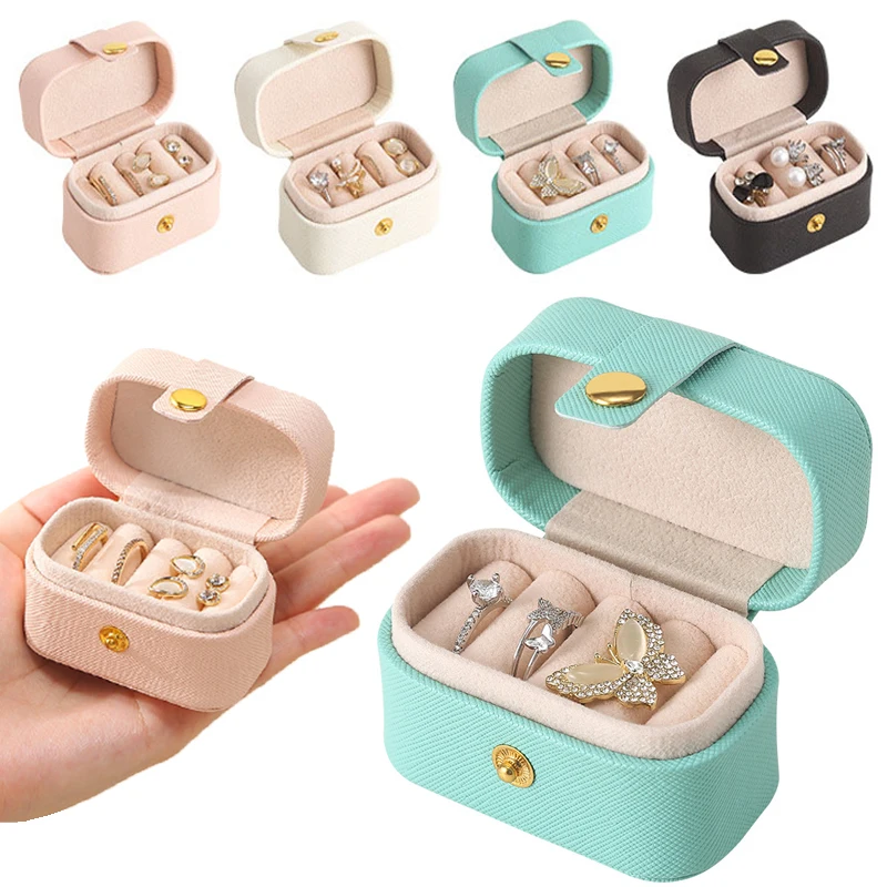 

Portable Small Jewelry Organizer Display Travel Simple Mini Gift Case Boxes Leather Earring Necklace Ring Holder Packaging Box