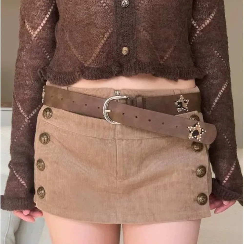All-match Star Retro Jeans Belt Gothic Wide Metal Buckle Belts Punk Harajuku Pu Leather Waistband Lady