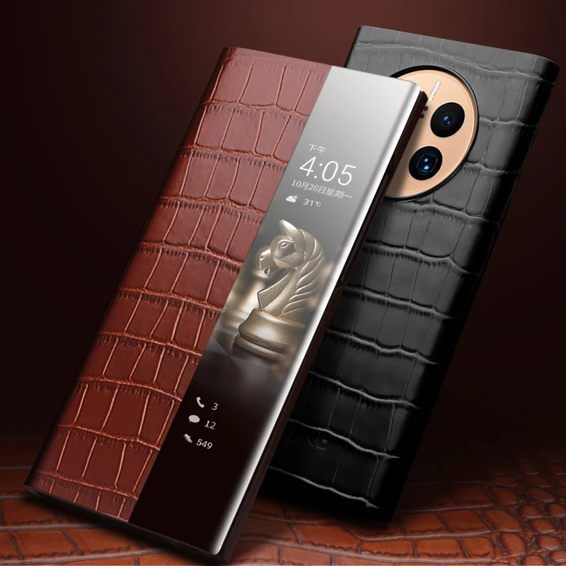 

Qialino Genuine Leather Flip Cases For Huawei Mate 50 50E 40 30 Mate50 RS Mate40 Light Luxury Phone Cover With Smart View Case
