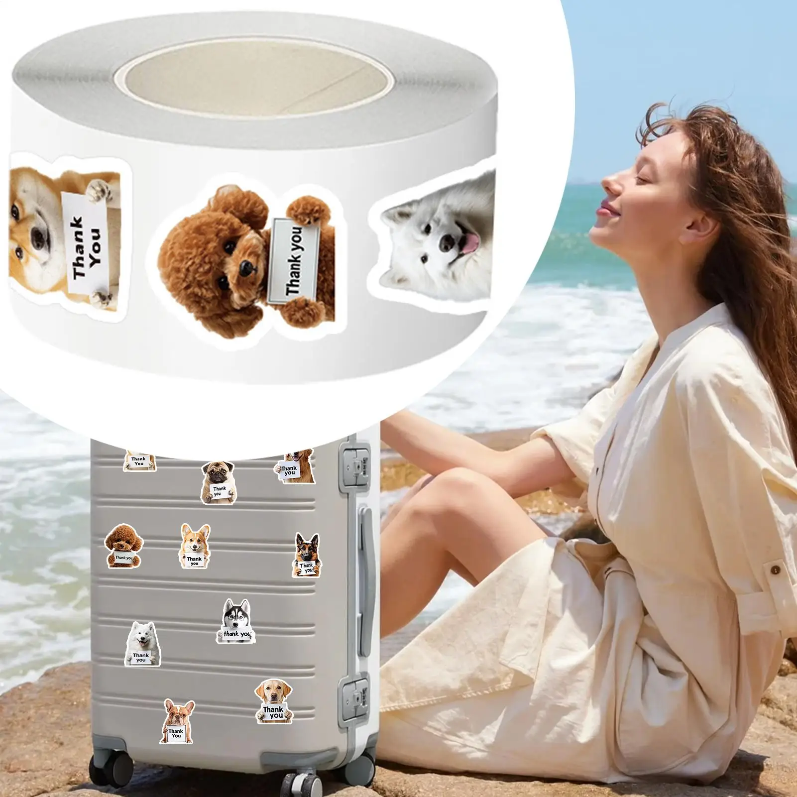 어린이용 강아지 스티커 500개 롤 감사합니다 데칼 미적 스티커 어린이용 소년 소녀 청소년 성인 학생용