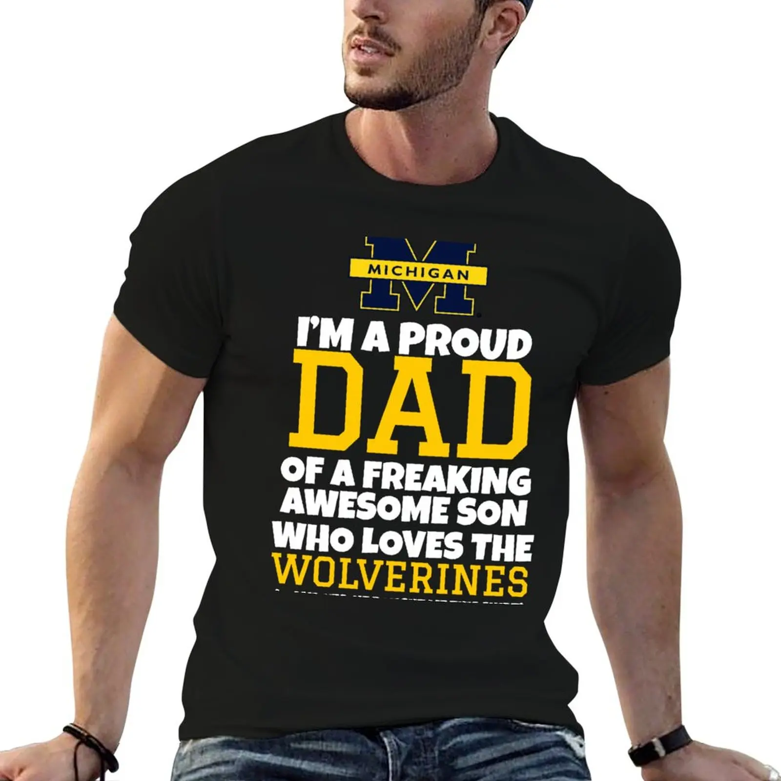 

t cotton shirt t anime shirts T-Shirt for T-Shirt Cheesy man Michigan 100% Dad men