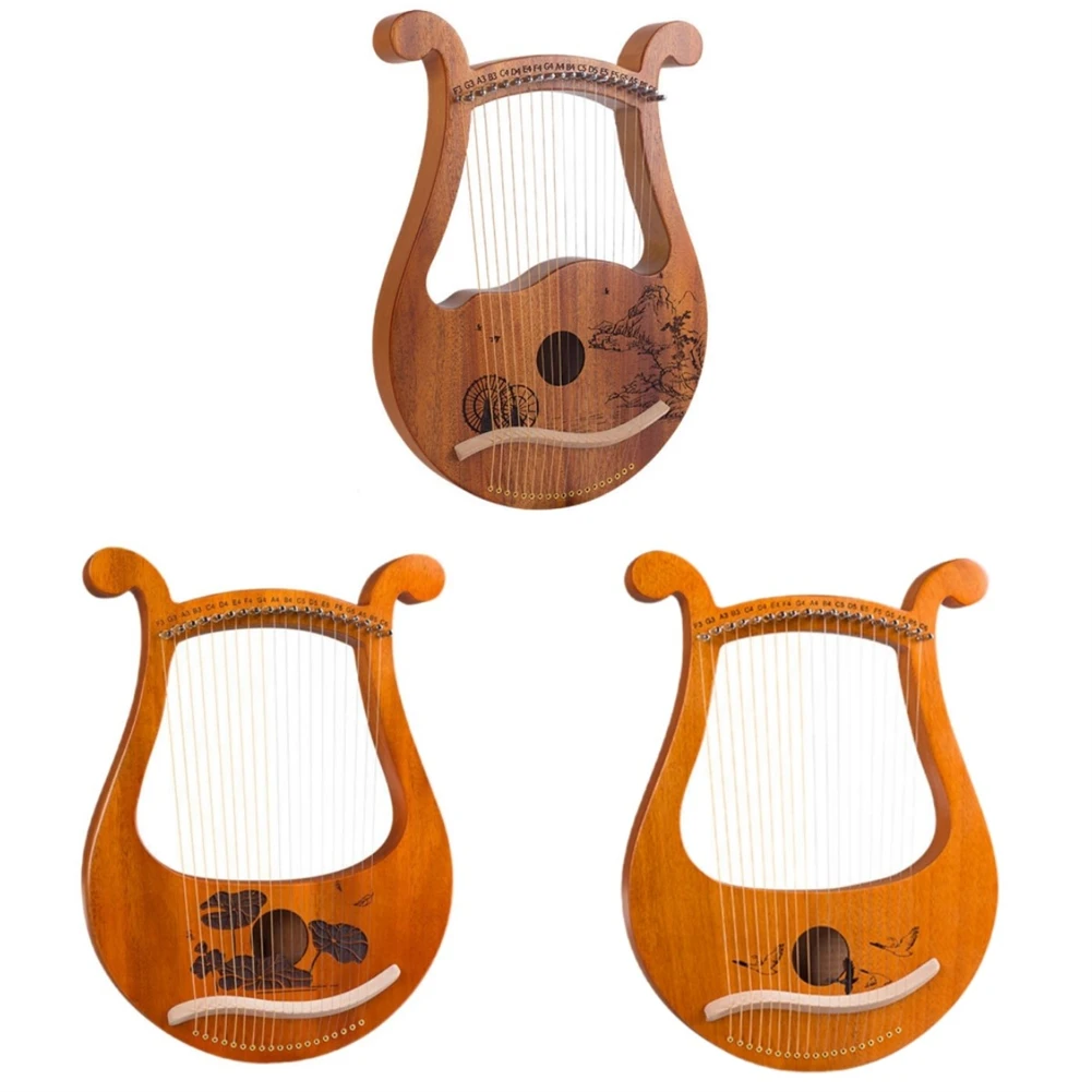 

Compact 19 String Mahogany Lyre Harp Musical Instrument with Tuning Wrench and Extra Strings for Music Enthusiasts