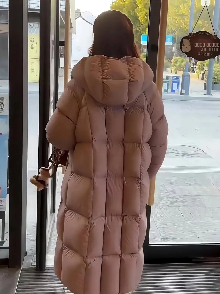 Loose Fit Long Puffer Jaet Women's Korean Sle White Du down Thiened Warm Outerwear Hooded Coat Purple Color