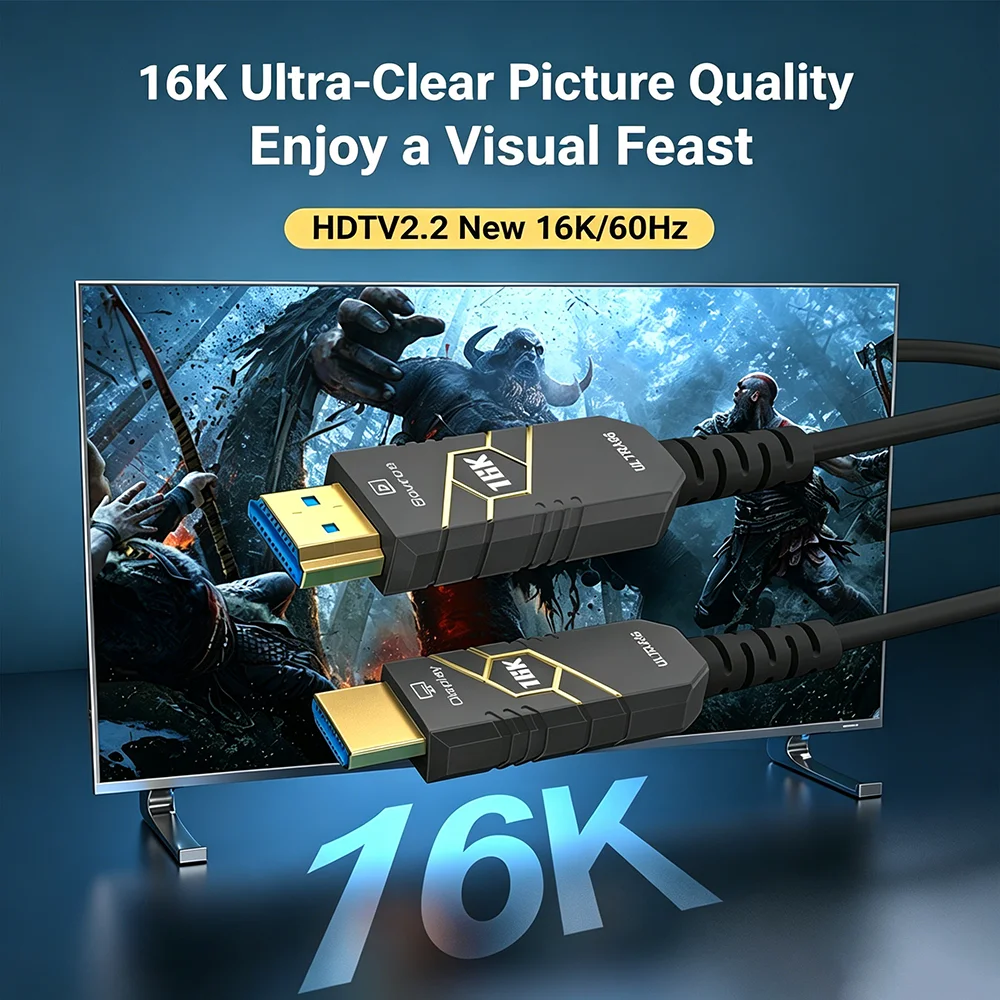 New 16K Fiber Optical HDMI 2.2 Cable 96Gbps 4K@240Hz 16K@60Hz HDR High Refresh PVC HDMI For RTX 5090/5080 PC Laptop Monitor HDTV