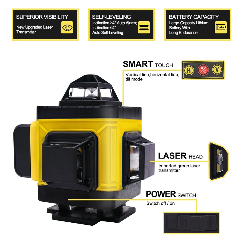 Pratico 4D 16 linee livello Laser verde linee trasversali orizzontali e verticali livello autolivellante 360 ° Laser con telecomando