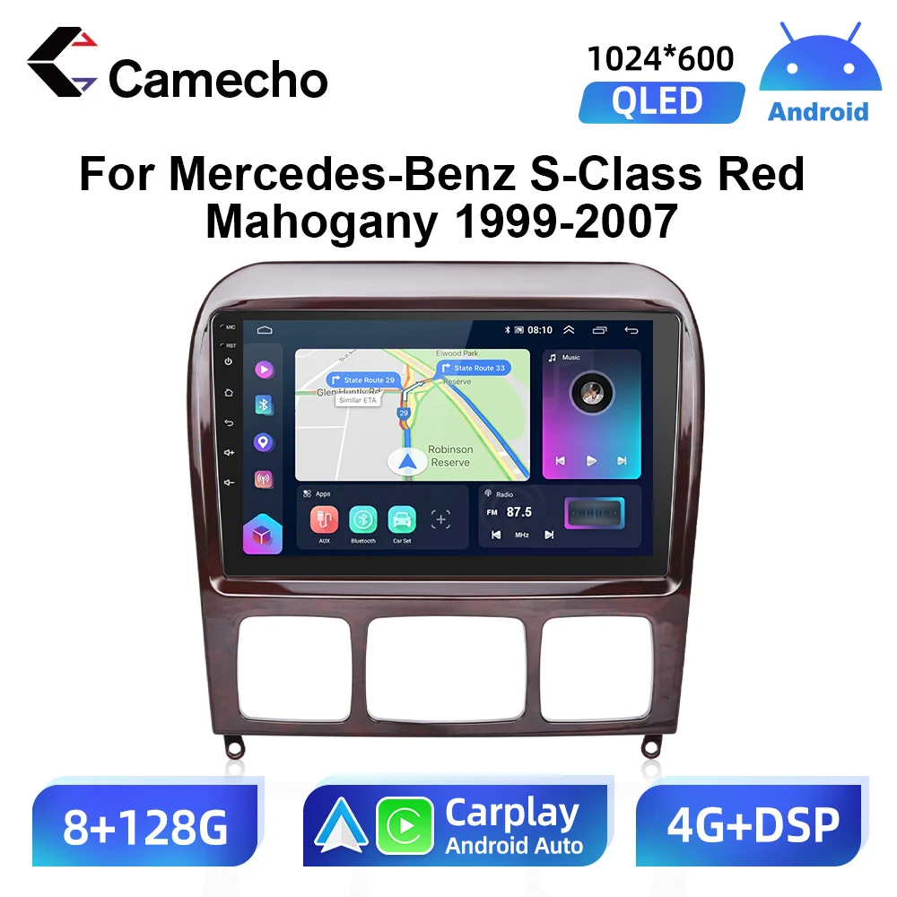 

Camecho 9" Android Car Radio Stereo Multimedia Player Wireless Carplay Auto For Mercedes-Benz S-Class Red Mahogany 1999-2007 GPS