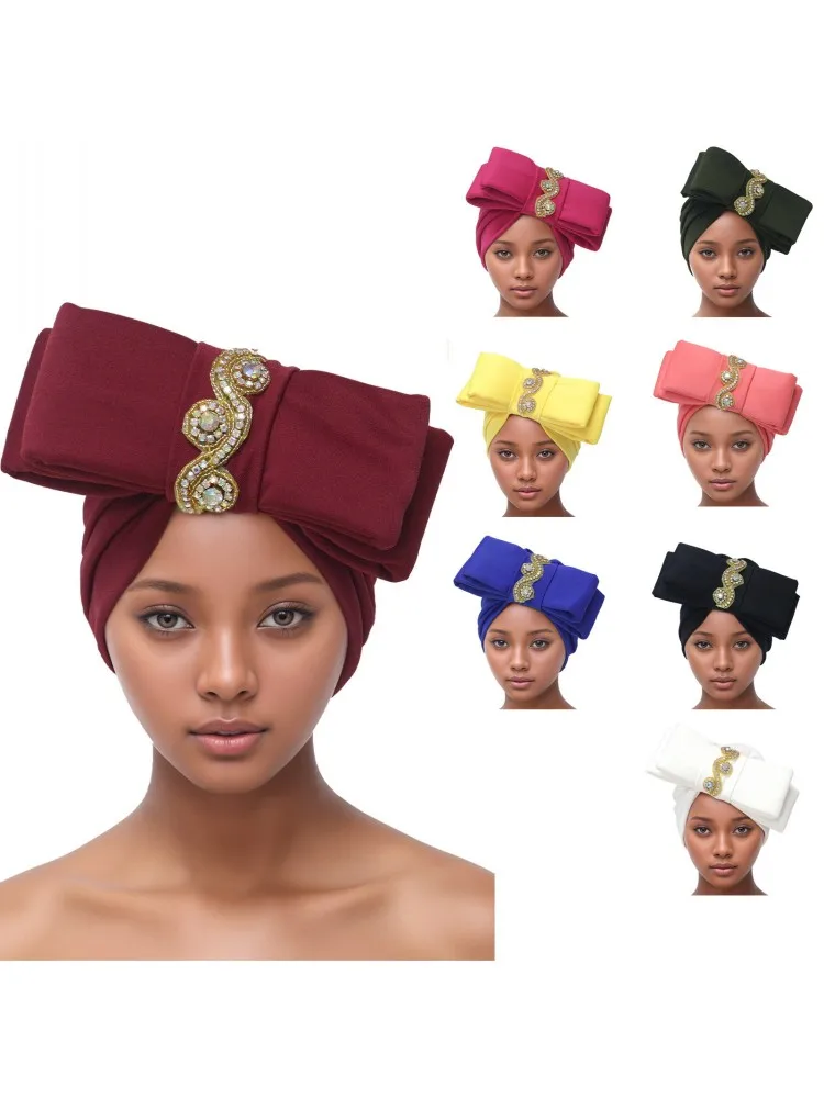 Mode Frauen Glitter Plissee Turban Kappe für Frauen Auto Gele Headtie Weibliche Kopf Wraps Afrikanische Nigeria Hochzeit Party Kopfschmuck