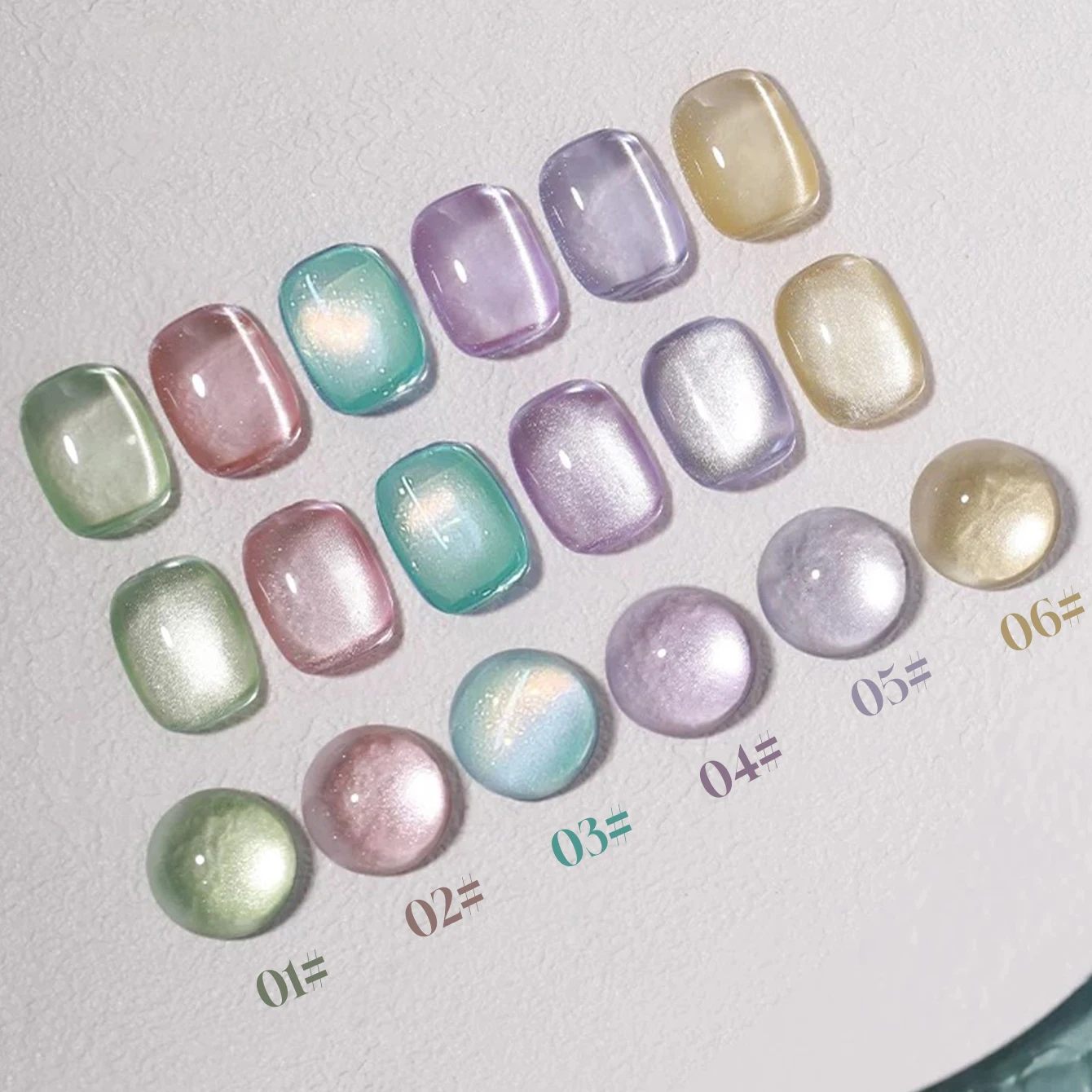 1/6PCS 12ML 2025 サマーアイスジェルポリッシュセット - フラッシュグリッターと透明ガラスビーズ付きキャットアイ、ビーチネイル用 ( # 01-06) ​