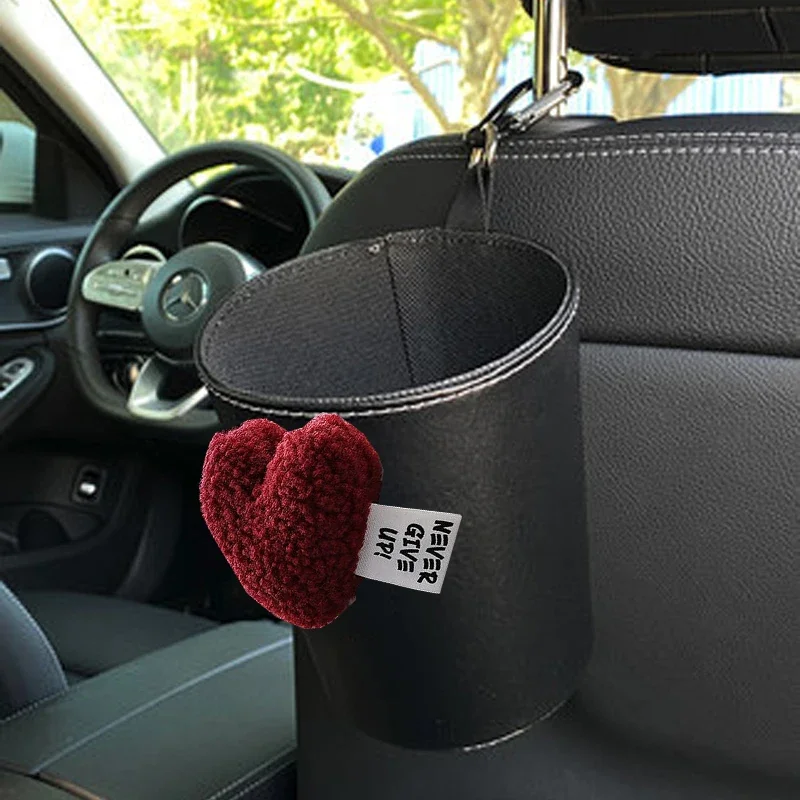 Cute Retro Red Heart Car Trash Bin Back For Back Seat Headrest Hanging Organizer Rubbish Leather Storage Bag Auto Accessories - view 4
