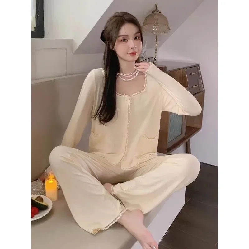 Spring and Autumn Set Small Fragrant Wind Sweet Home Clothes Can Be Worn Outside Sleepwear Modal Pure Cotton Pajamas Women