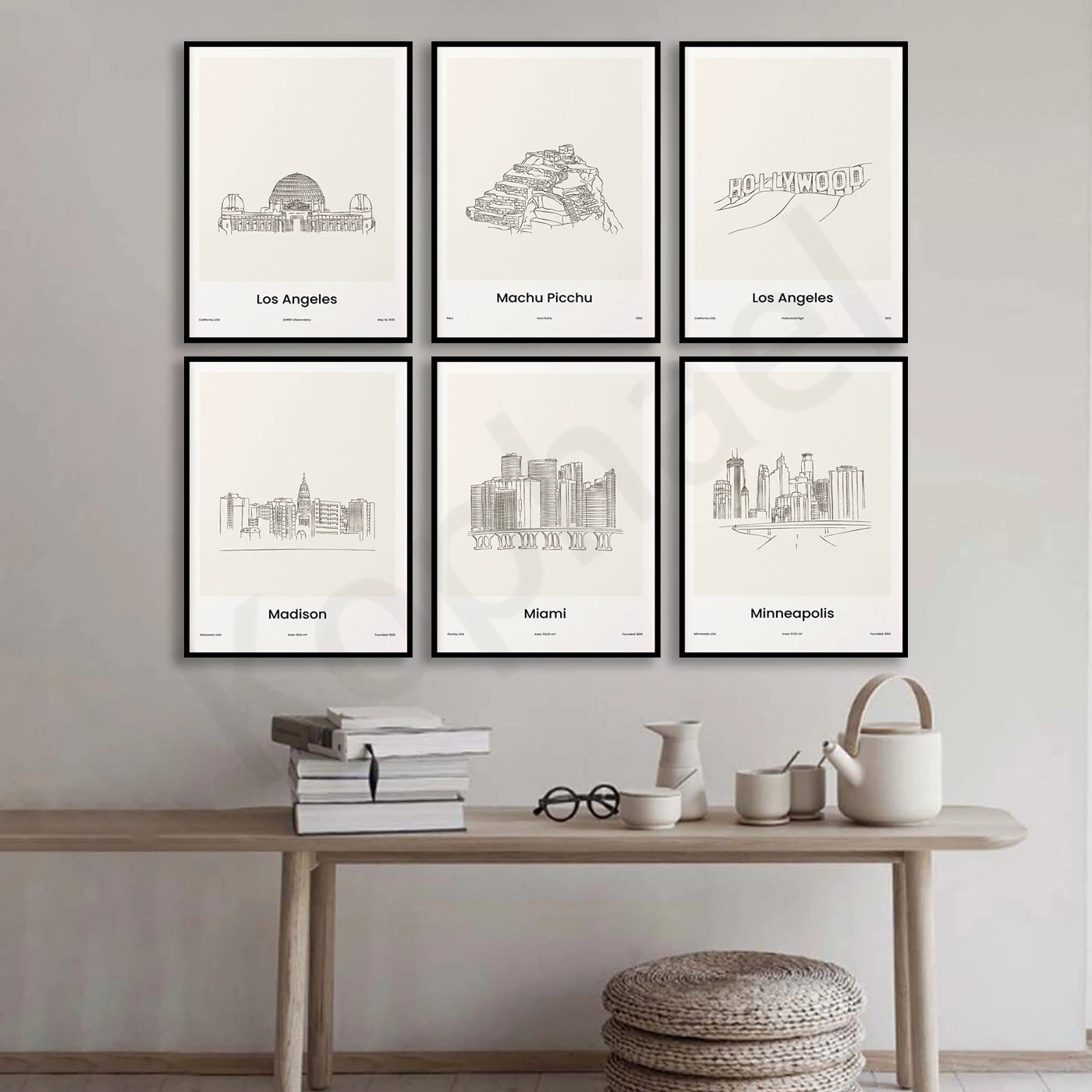 Milwaukee Miami Milford Sound Mexico Marrakech Melbourne Madrid Madison Machu Picchu Los Angeles . City Travel Line Map Poster