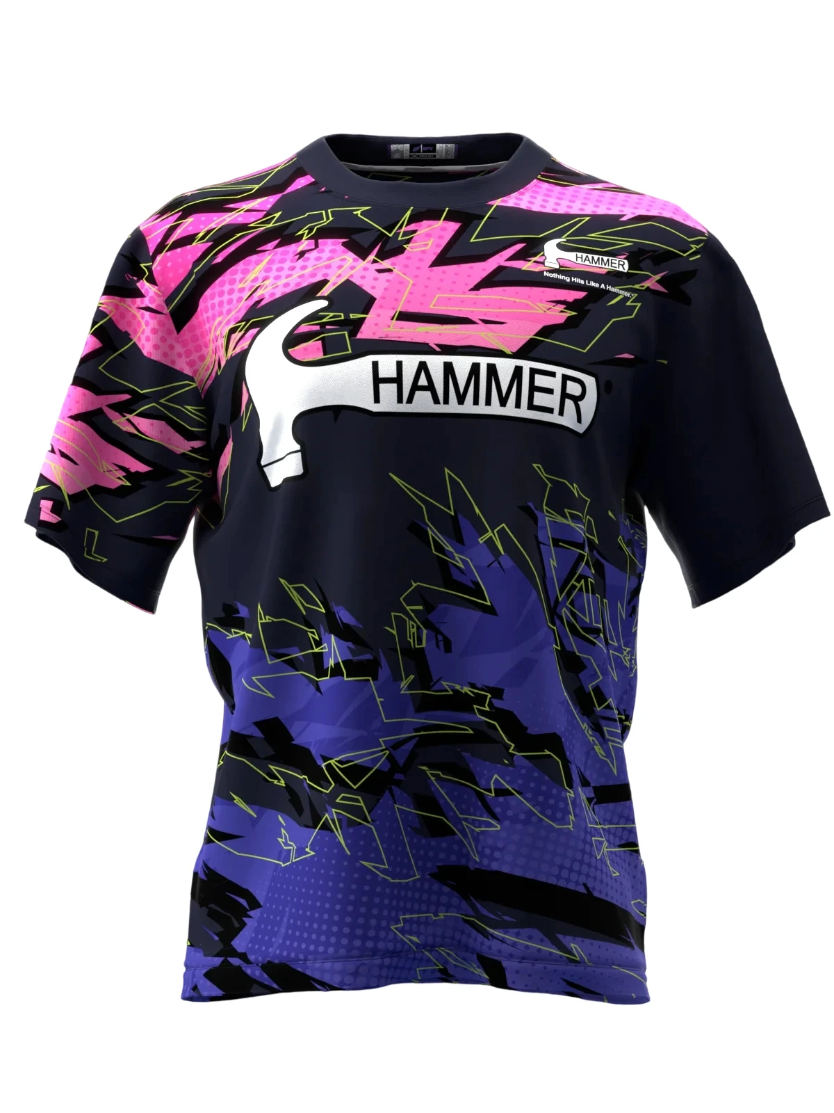 Pink Purple Gradient Broken Line Art Bowling Jersey Short Sleeve,Quick Dry Breathable for Bowling Fan Meetup and Theme Gathering