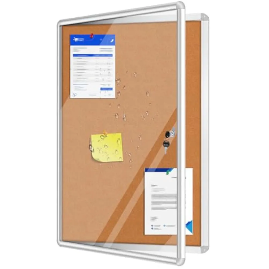 

Enclosed Cork Bulletin Board Tamper-Proof Dispaly Case, Aluminium Frame, Shatter Resistant Lockable Bulletin Board, Enclosed Co