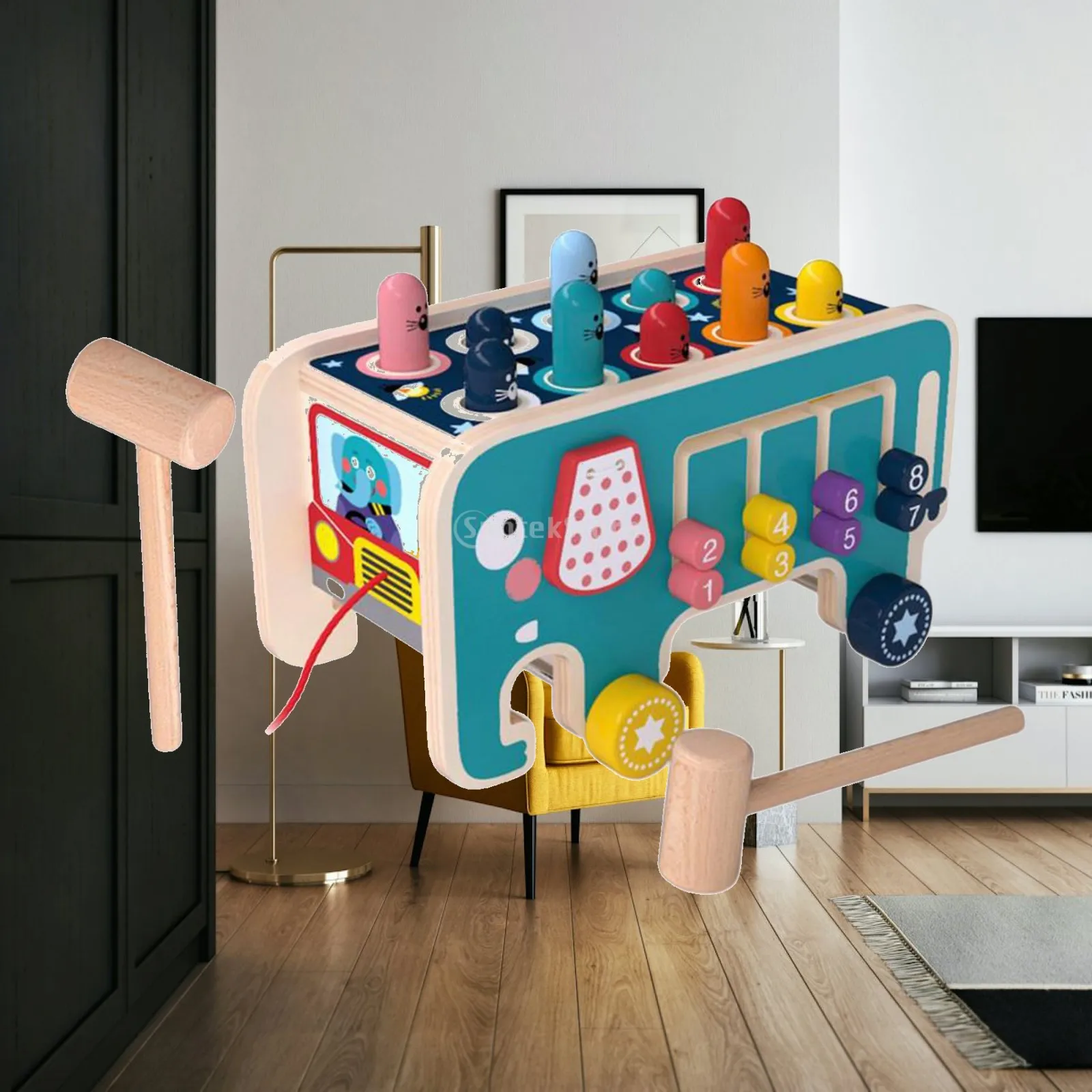 Colorful Hammering Pounding Bench Beat Toys with 2 Hammers Fine Motor Skills