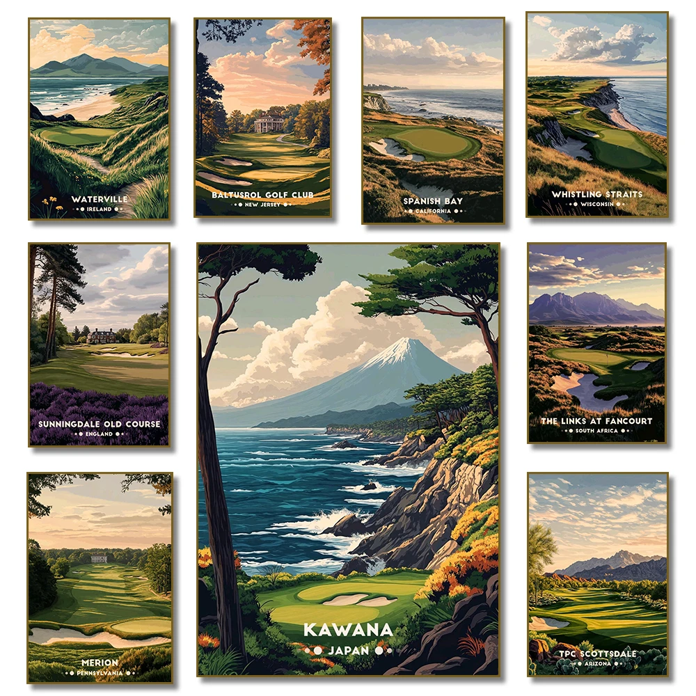 Póster de paisaje de viaje de Japón, España, Inglaterra, estilo minimalista nórdico, para campo de golf, pintura en lienzo, arte de pared, decoración del hogar