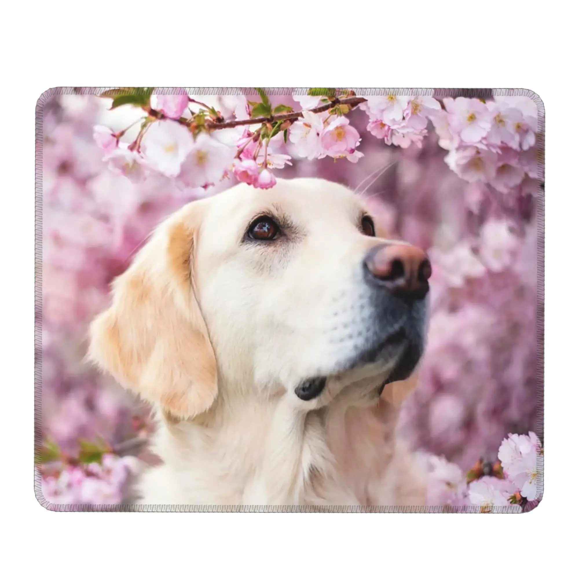 Golden Retriever Puppy And Cherry Blossoms Tree Mouse Pad Computer Keyboard Mouse Mat Gaming Laptop Desk Mat Office Table Mats