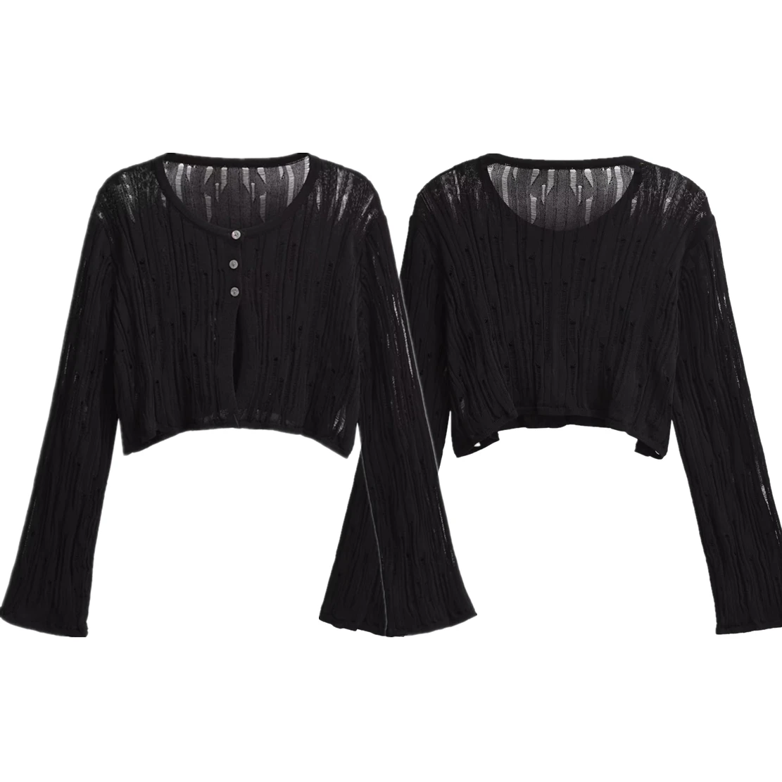 

Maxdutti French Black Cropped Jacket Women Design Knitwear Fashion Ladies Elegant Knit Cardigan