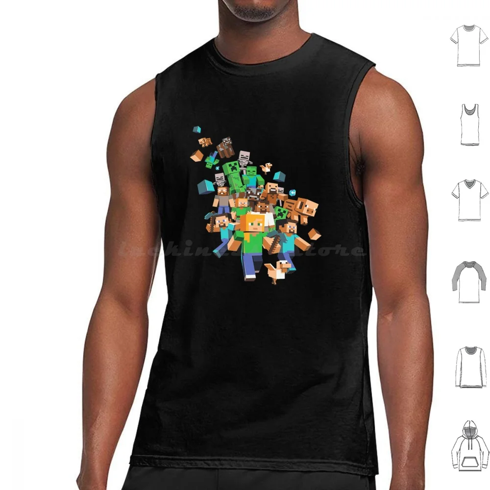 Character Illustration Tank Tops Print Cotton Games Kids Cartoon Mojang Funny Enderman Adventure Pewdiepie Building Mine