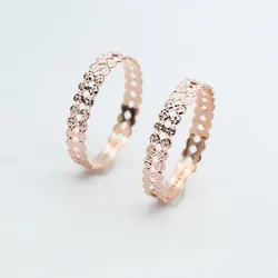 585 Purple Gold Plated 14k Rose Gold Double Row Shiny Gypsophila Rings for Women Adjustable Light Luxury Charm Jewelry