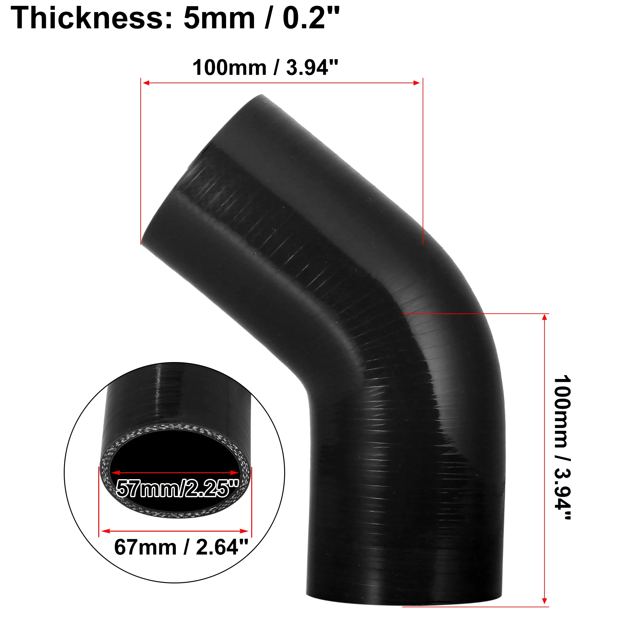 UXCELL 38 mm/57 mm/76 mm/89 mm/102 mm ID 45 Grad Silikon-Reduzierschlauch Silikonschlauchkupplung Ladeluftkühlerrohr 100 mm Länge