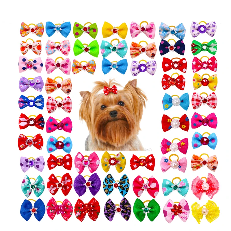 10/20/30Pcs Pet Dog Bows Rubber Band Mix 30 Color Dog Grooming Bows Cute Cat Dog Hair Bows for Small Dogs Pet Accessories