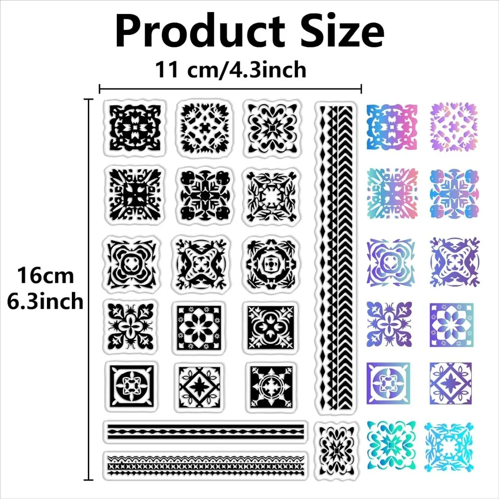Clear Stamps Pattern Background Stamps Transparent Vintage Retro Boho Tile Texture Floral Photo Album Notebook Decorations